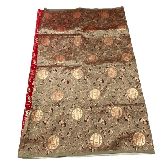 Asian Style Satin Brocade Fabric Floral Symbols Oriental Sewing Crafts 78" x 30" - Picture 12 of 13